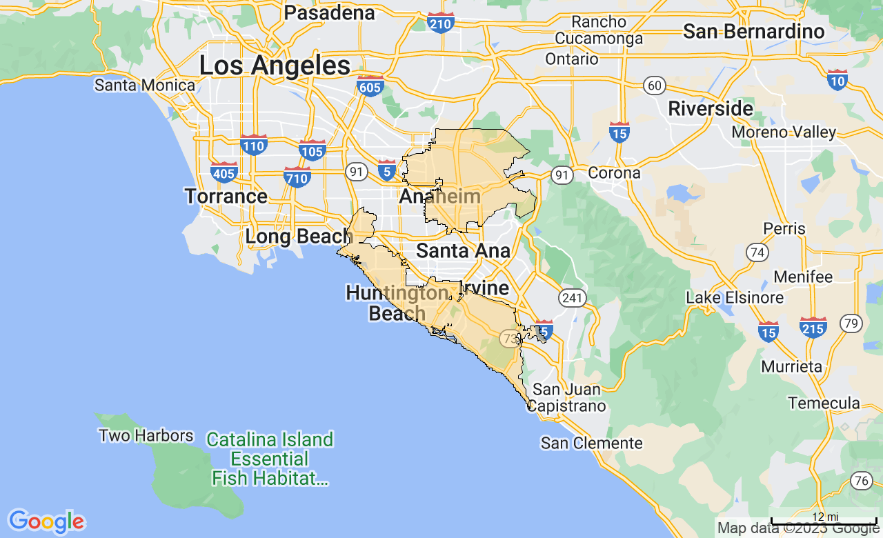 Map of the Orange, CA area