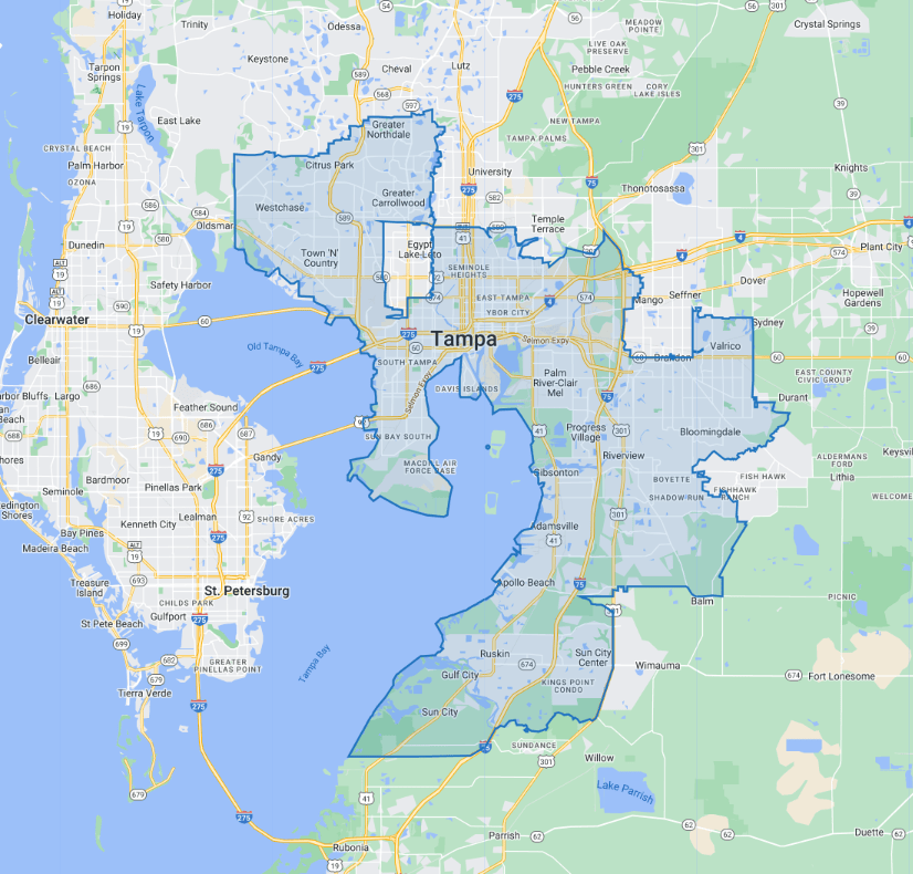 Map of the Tampa and South Tampa area