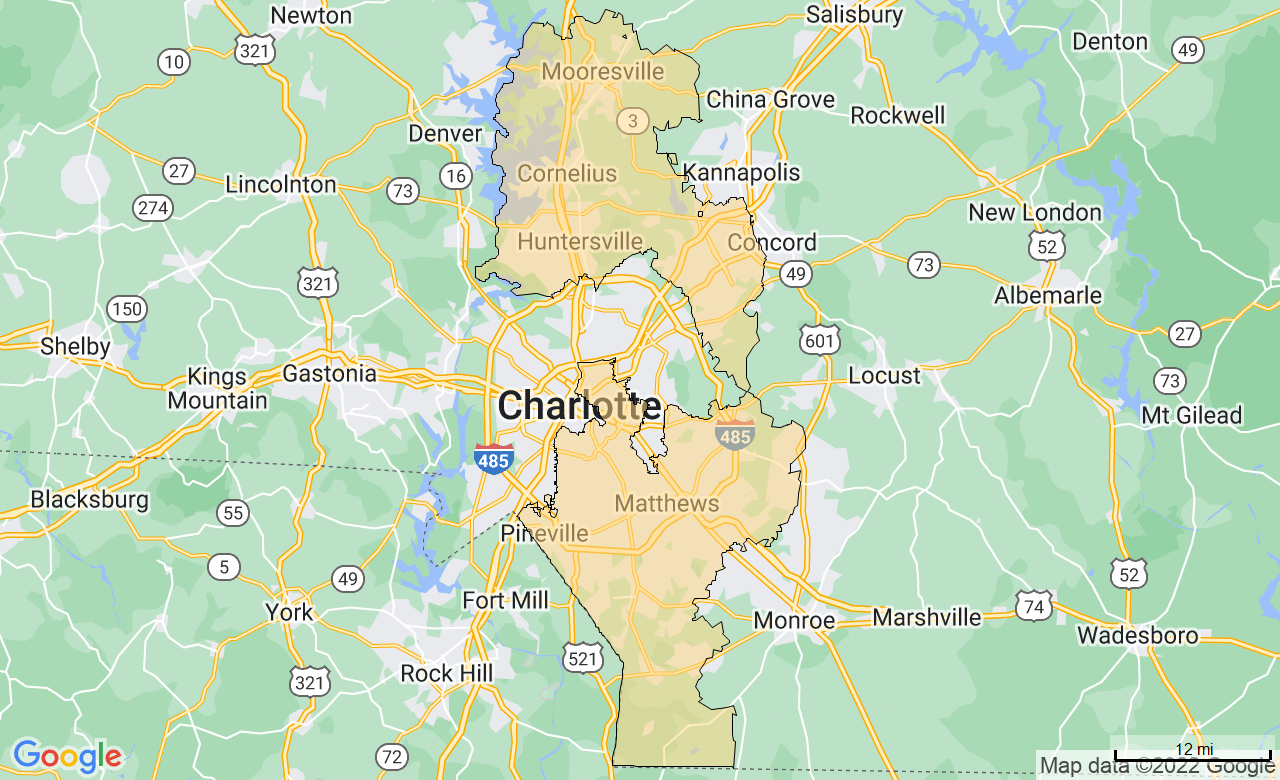 map of the charlotte FirstLight Home Care Territory