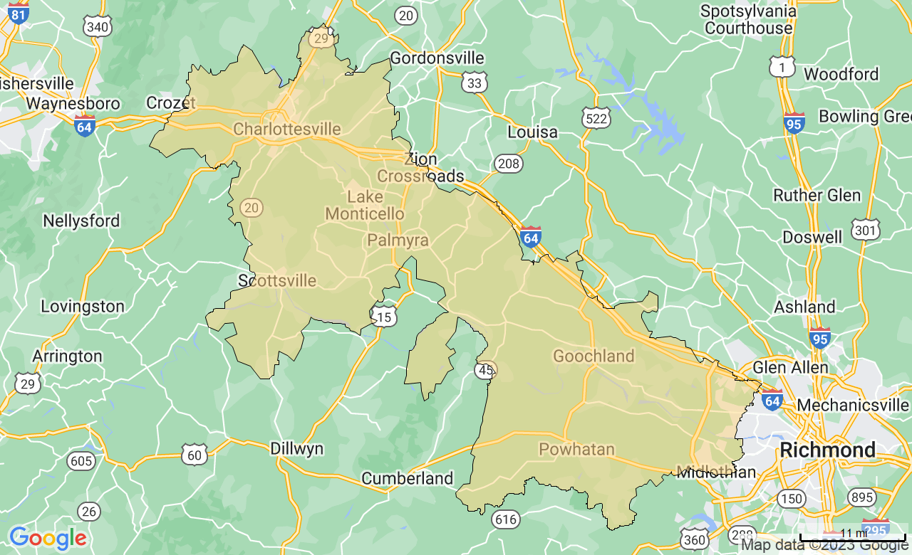 map of the charlottesville FirstLight Home Care Territory