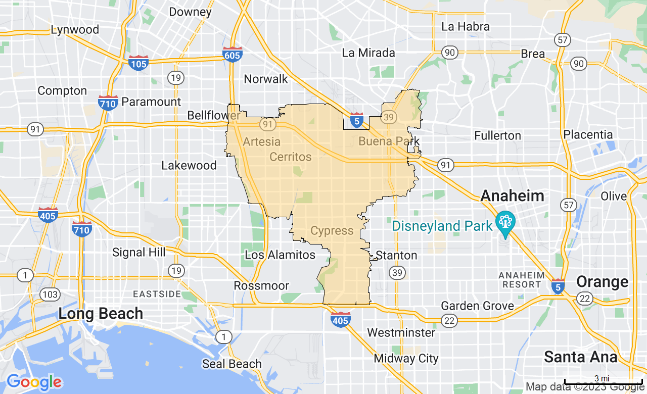 Map of the Greater Cerritos, CA area