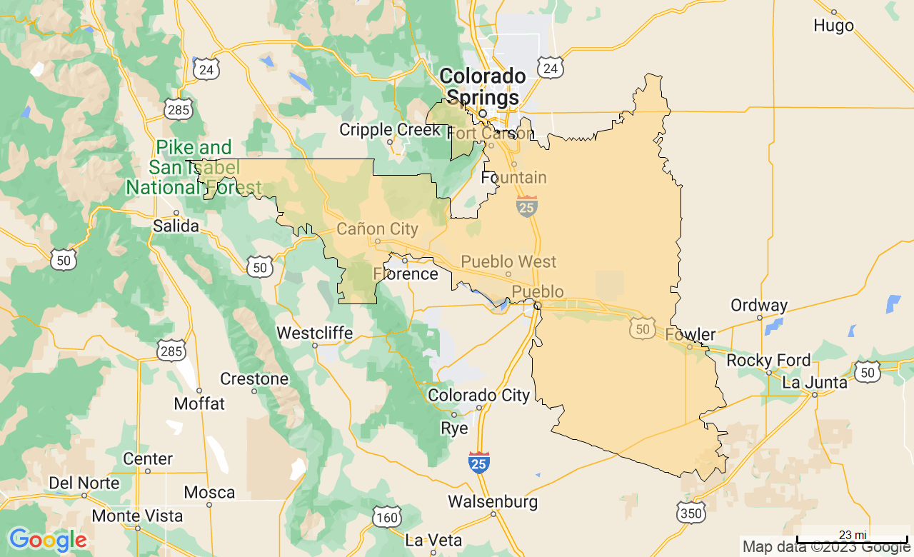 Map of the Pueblo, CO area