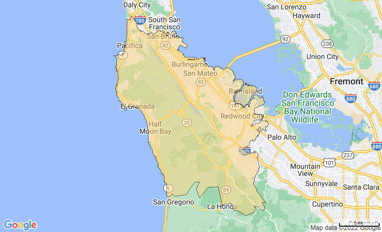 Map of the The Peninsula, CA area