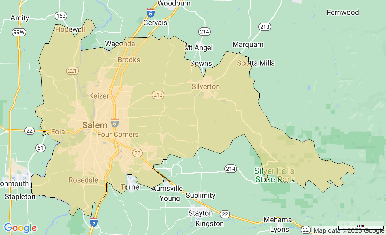 Map of the Salem, OR area