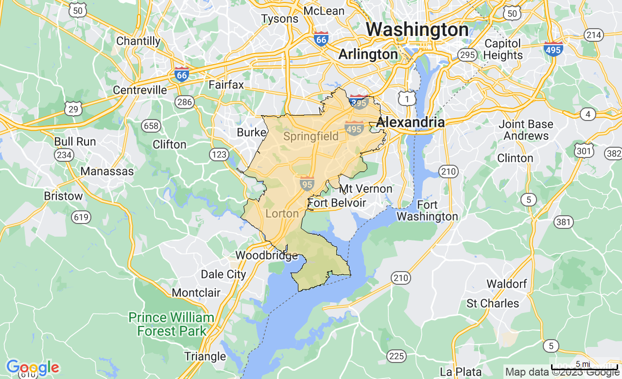 Map of the Springfield, VA area