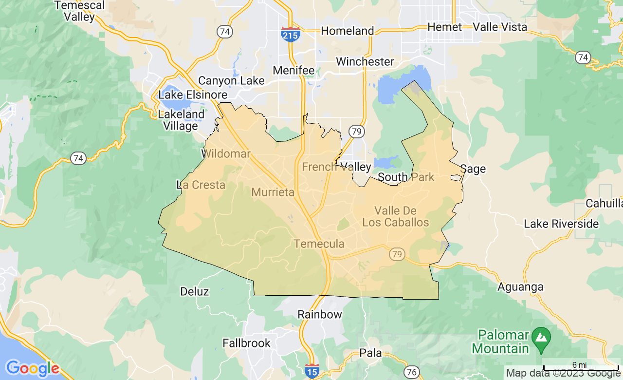 Map of the Temecula Valley, CA area